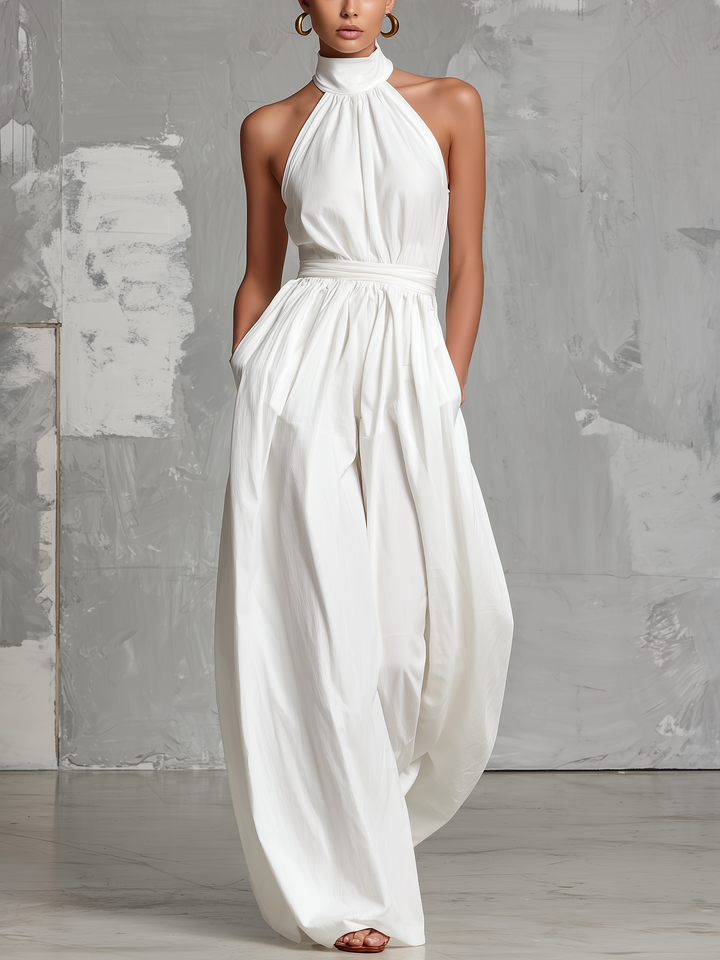 Zoltán | Draped Halter Neck Wide-Leg Jumpsuit