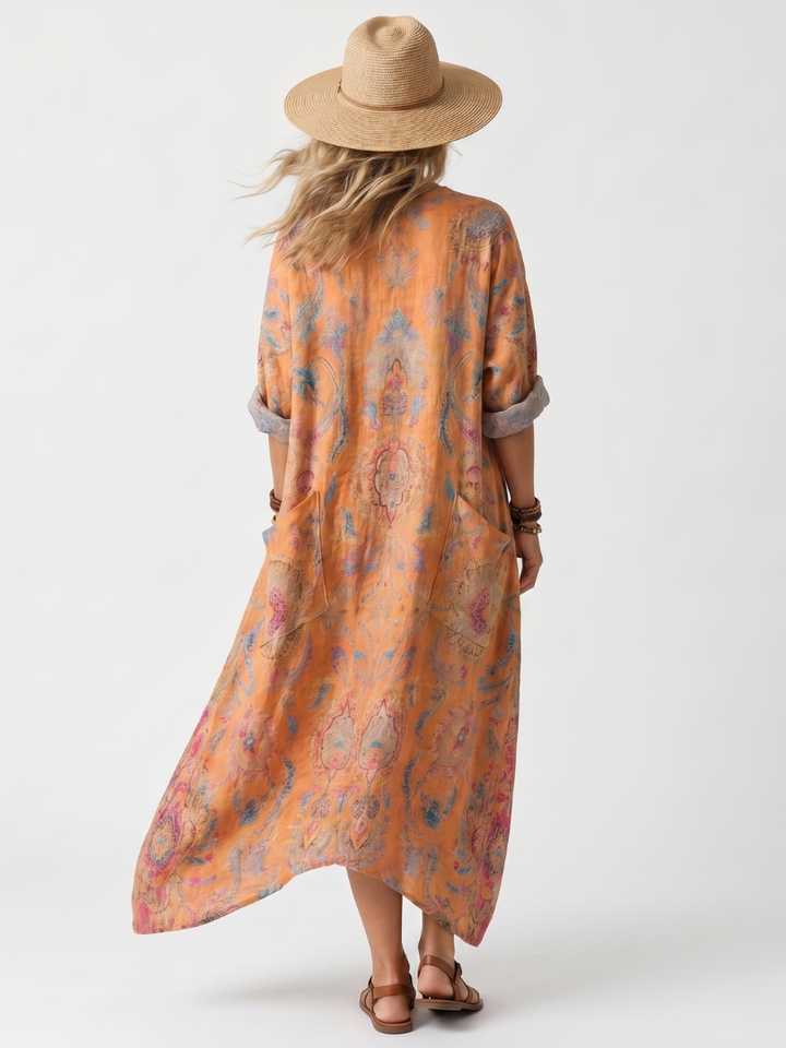 Remi | Printed Oversized V-Neck Pocket Maxi Dress