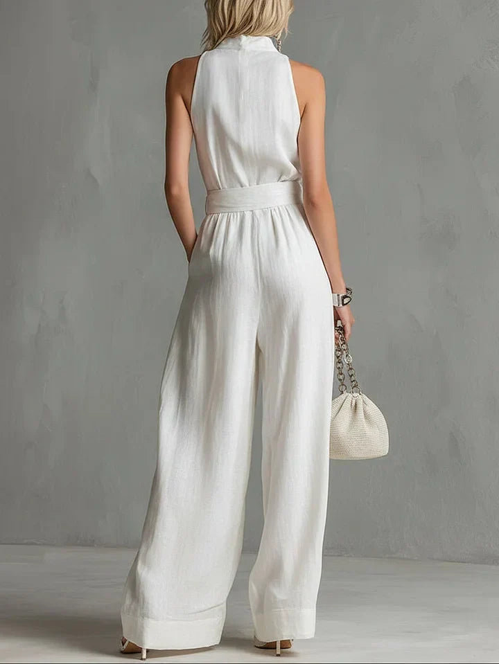 Rosalie | Belted Halter Neck Wide-Leg Jumpsuit