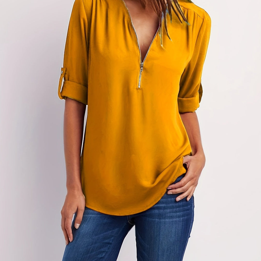 Laurel | Women's V-Neck Zip Blouse