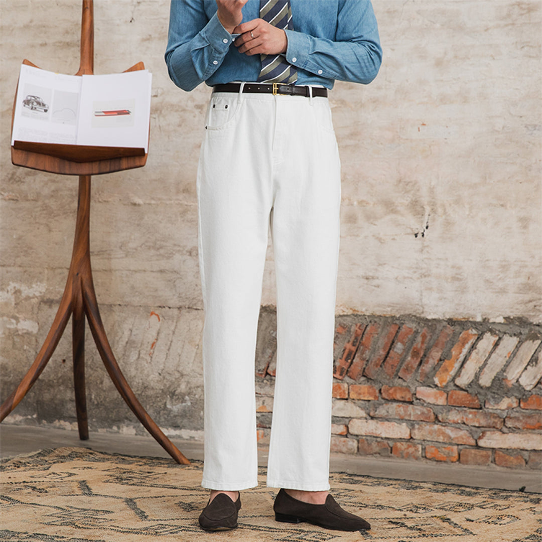 Paris Cotton Pleated Straight Fit Denim Trousers