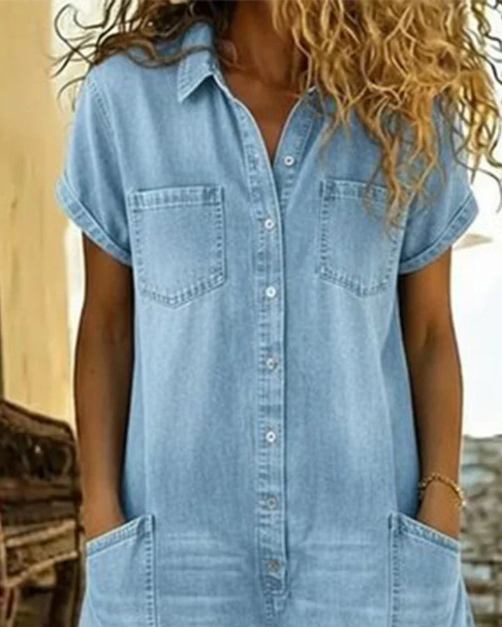 Paola | Button-Front Denim Short Jumpsuit