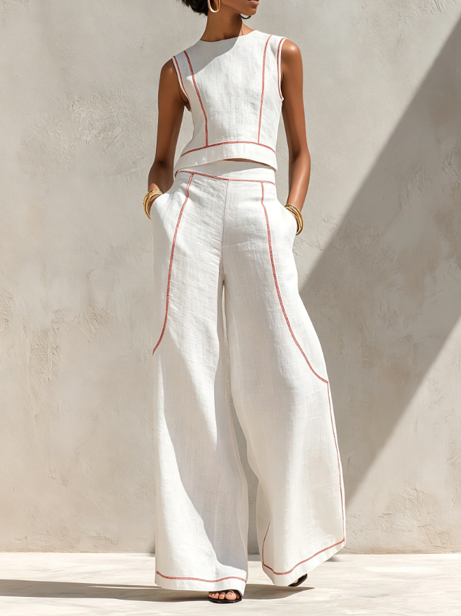 Ornela | Sleeveless Blend Top & Wide-Leg Trouser Set