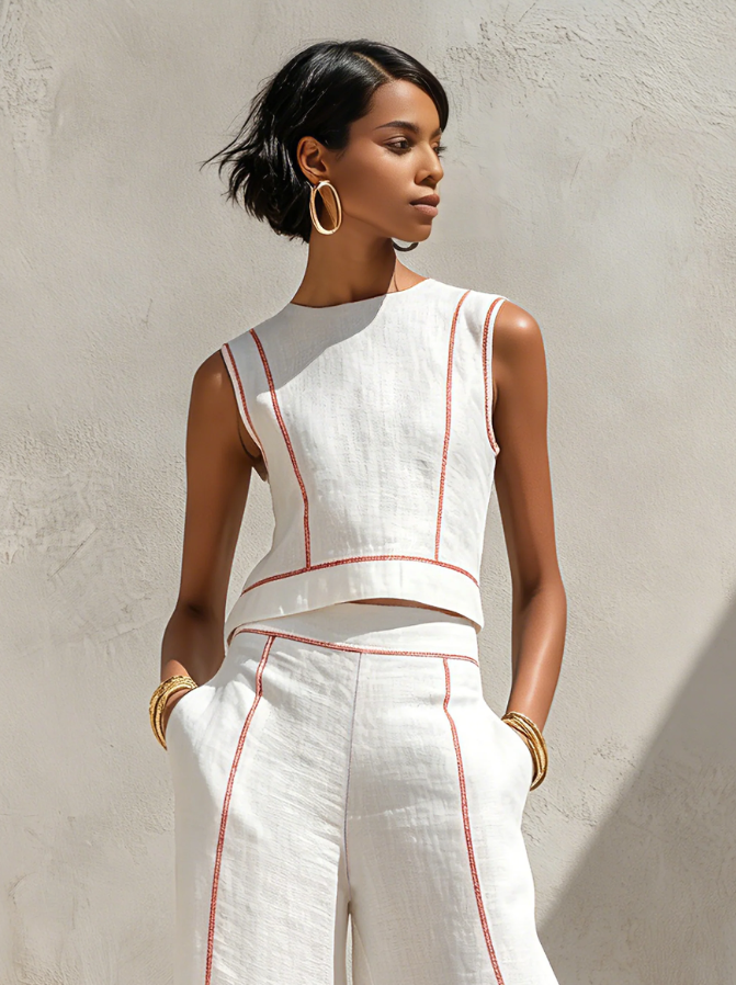 Ornela | Sleeveless Blend Top & Wide-Leg Trouser Set