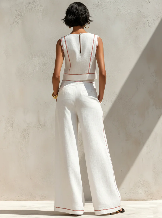 Ornela | Sleeveless Blend Top & Wide-Leg Trouser Set