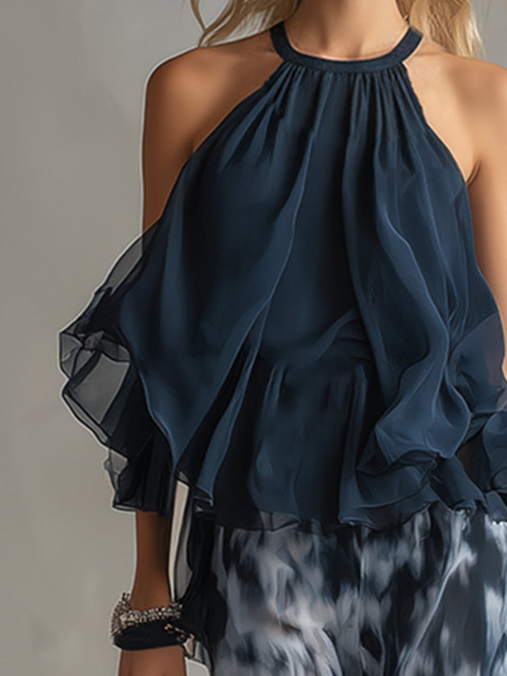 Ludovica | Ruffled Halter Top & Tie-Dye Wide-Leg Chiffon Set