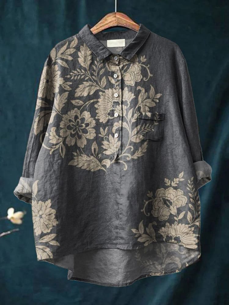 Sarah Botanical Print Relaxed Button-Down Blouse