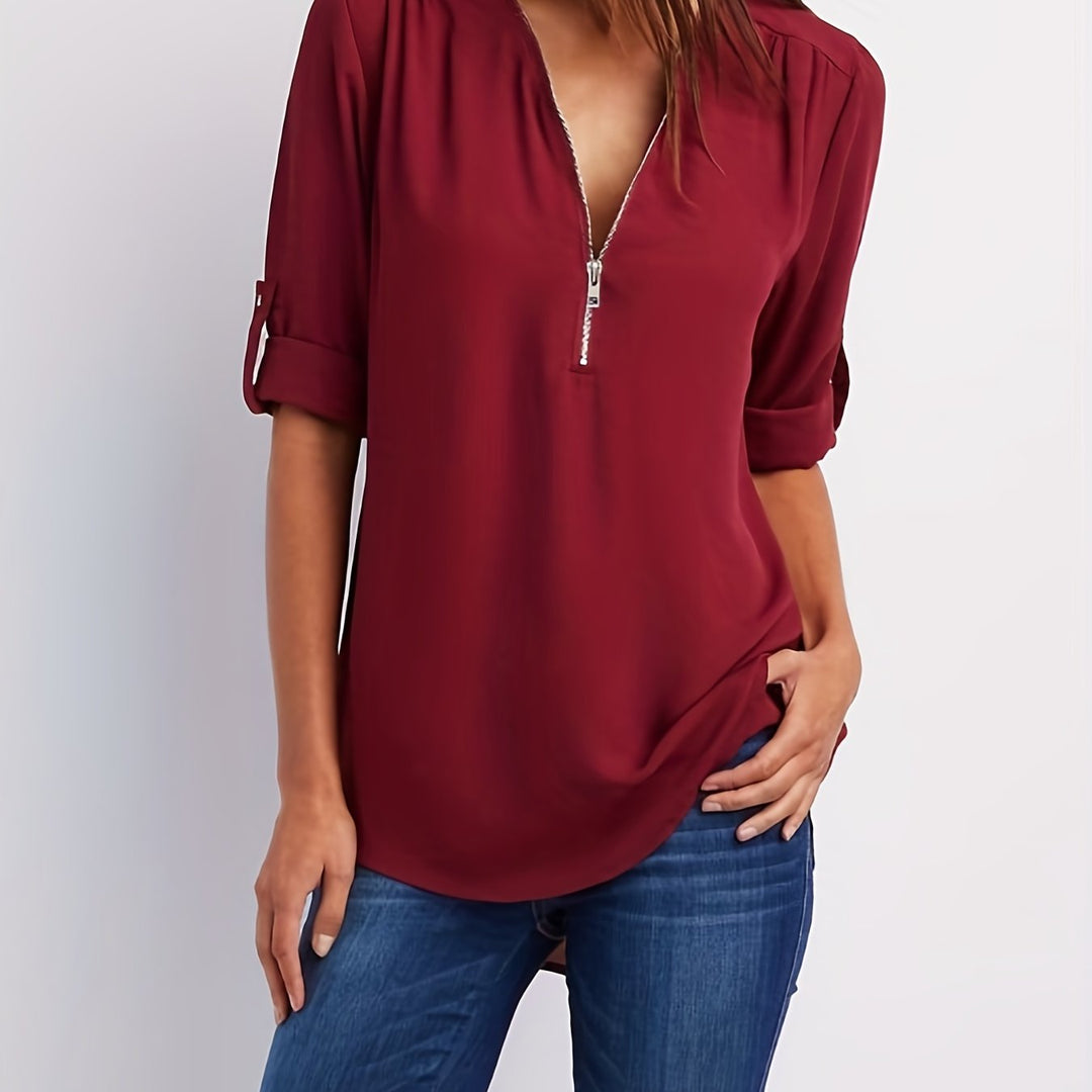 Laurel | Women's V-Neck Zip Blouse
