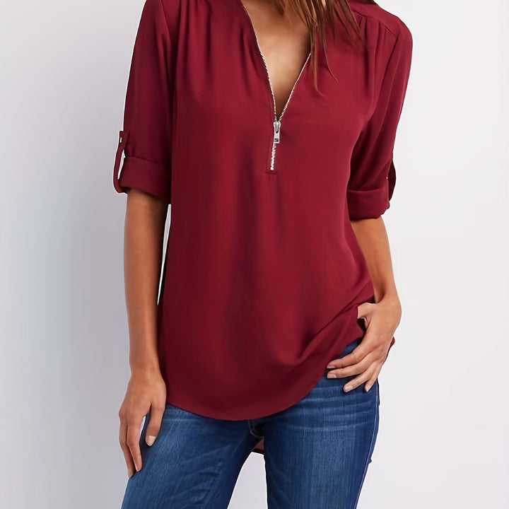Laurel | Women's V-Neck Zip Blouse