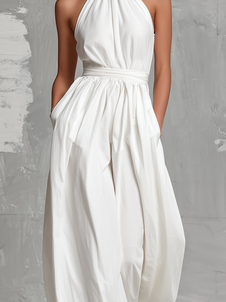 Zoltán | Draped Halter Neck Wide-Leg Jumpsuit