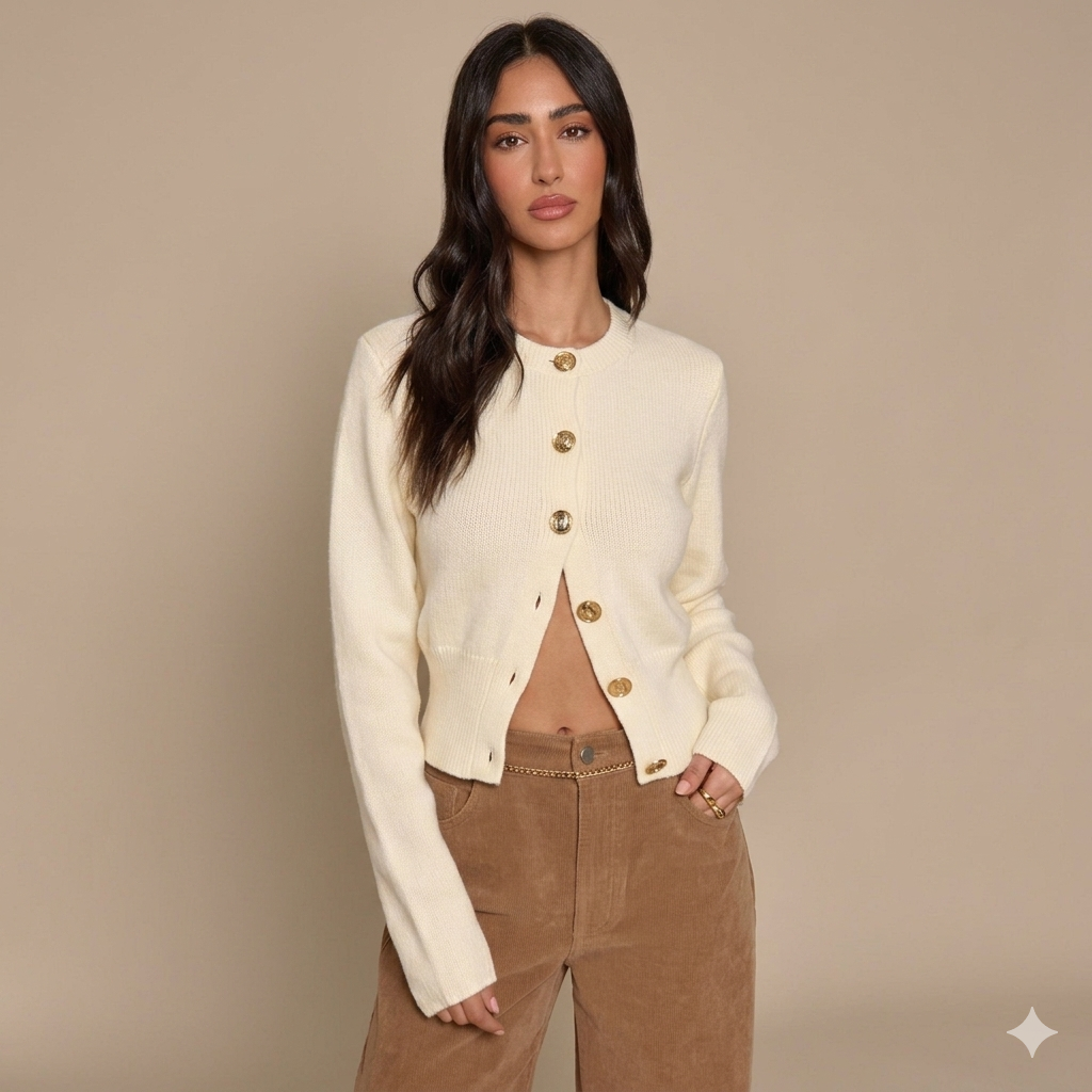 Aria Slim-Fit Full-Button Knit Cardigan