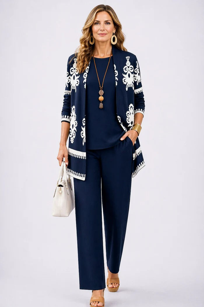 Jenilyn | Printed Longline Jacket Three-Piece Set
