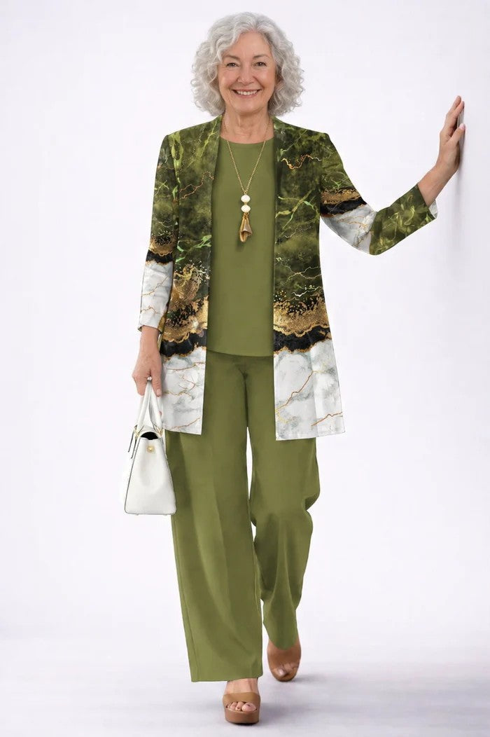 Jenilyn | Printed Longline Jacket Three-Piece Set