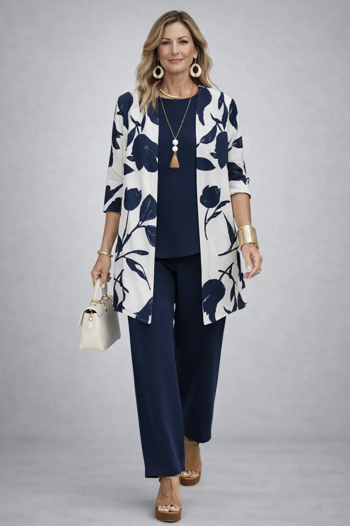 Jenilyn | Printed Longline Jacket Three-Piece Set