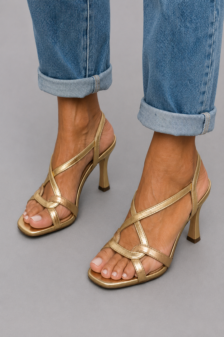 Cassie | Gold Strappy Stiletto Sandal