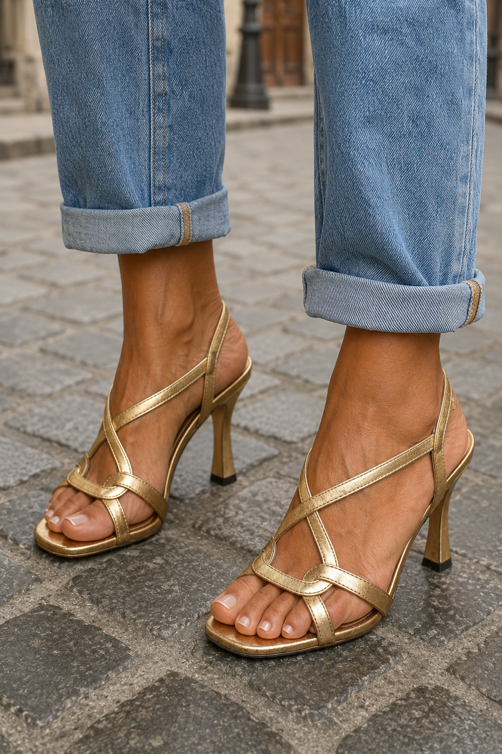 Cassie | Gold Strappy Stiletto Sandal