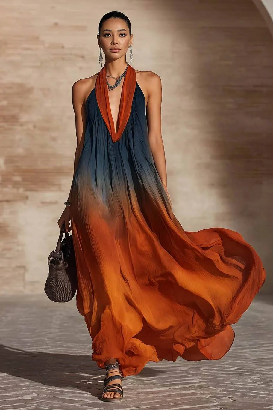 Paula | Halter Neck Ombre Maxi Dress