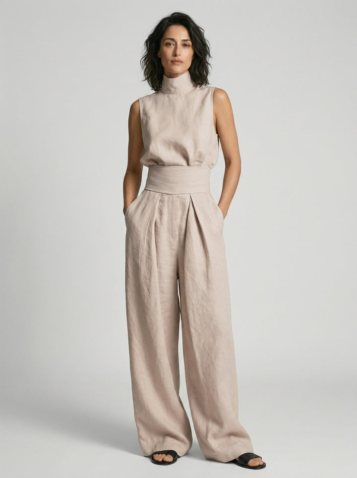 Nuria | Linen Turtleneck Top & Wide-Leg Trouser Set