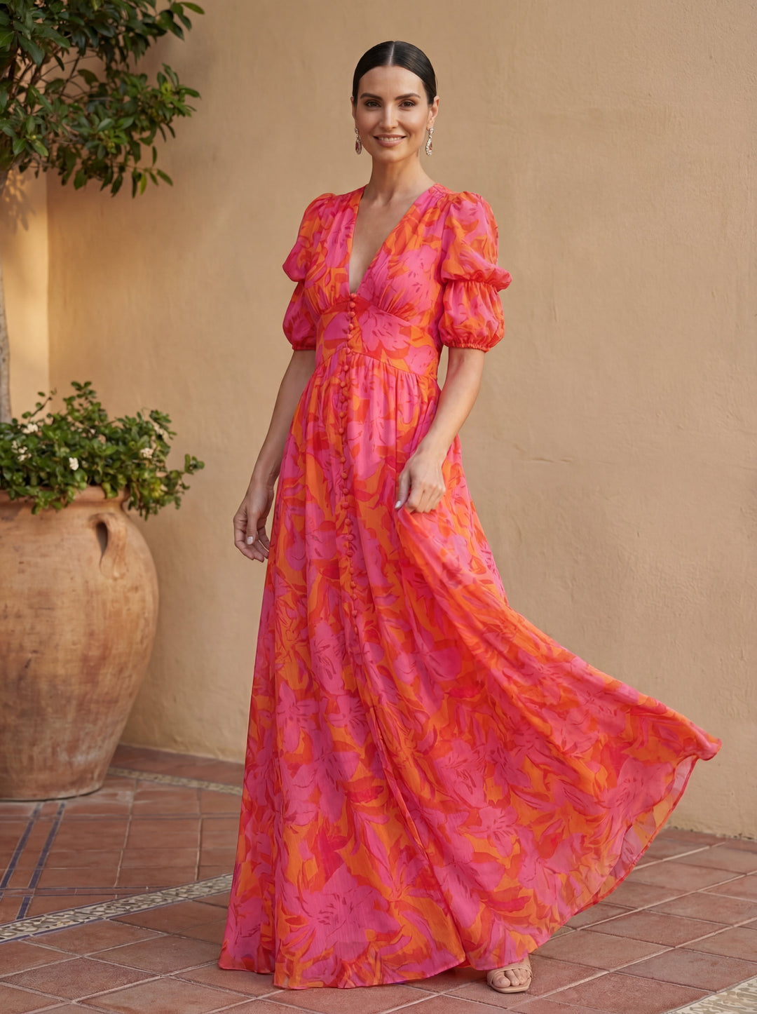 Olvera | Puff-Sleeve Floral Maxi Dress