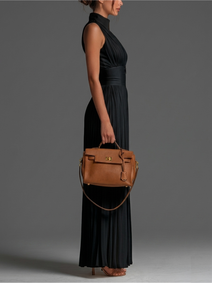 Phoebe | Black Pleated Halter Neck Wide-Leg Jumpsuit