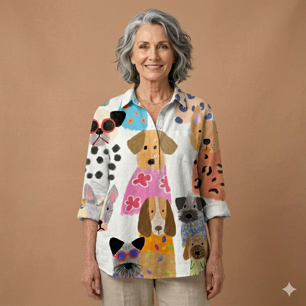 Paisley Artistic Illustrated Canine Broadcloth Shirt