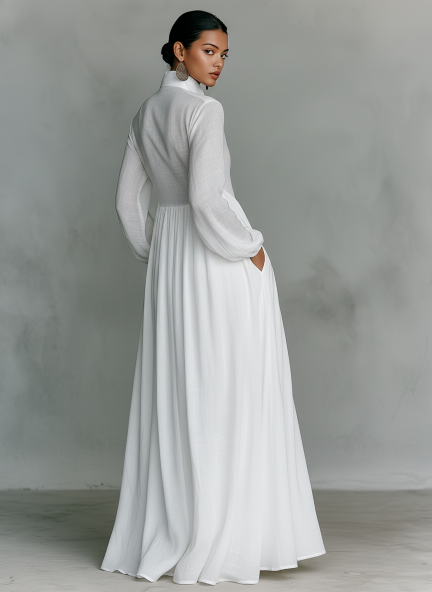Octavia | Pintuck Bib Stand-Collar Maxi Dress