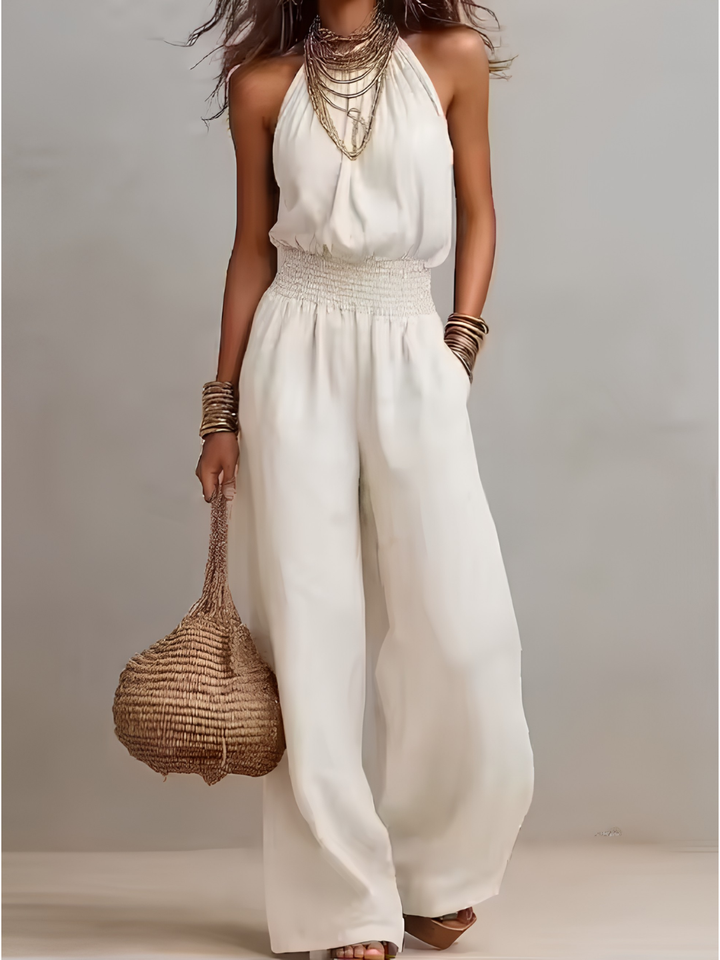Valeria | Gathered Halter Wide-Leg Jumpsuit