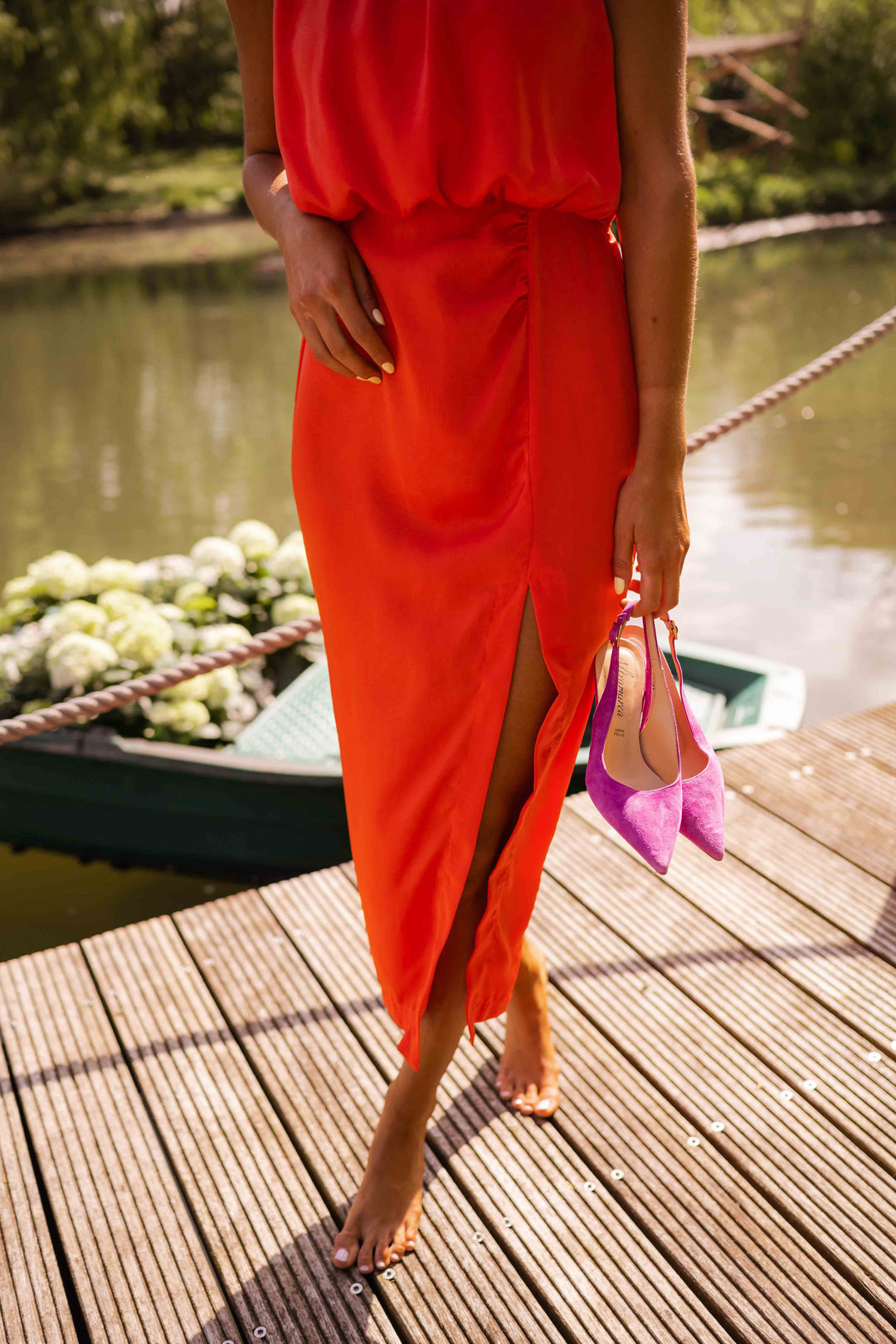 Laluna | Halter Neck Slit Midi Dress