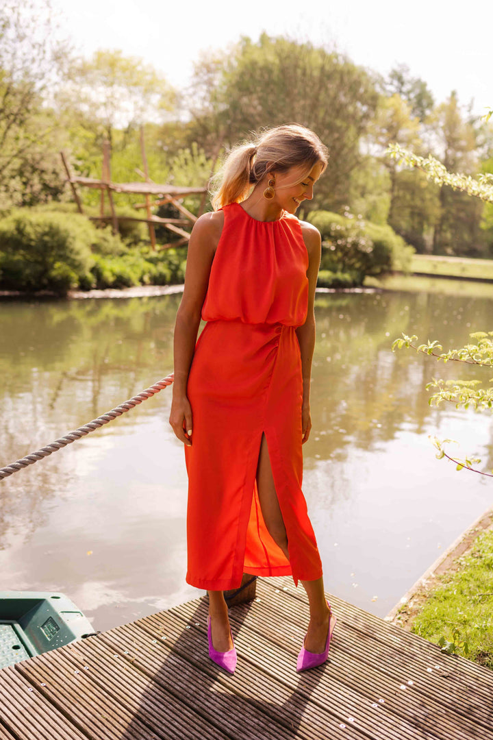 Laluna | Halter Neck Slit Midi Dress