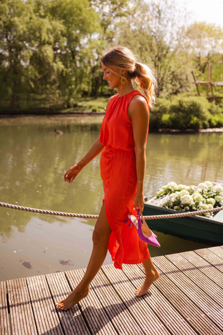 Laluna | Halter Neck Slit Midi Dress