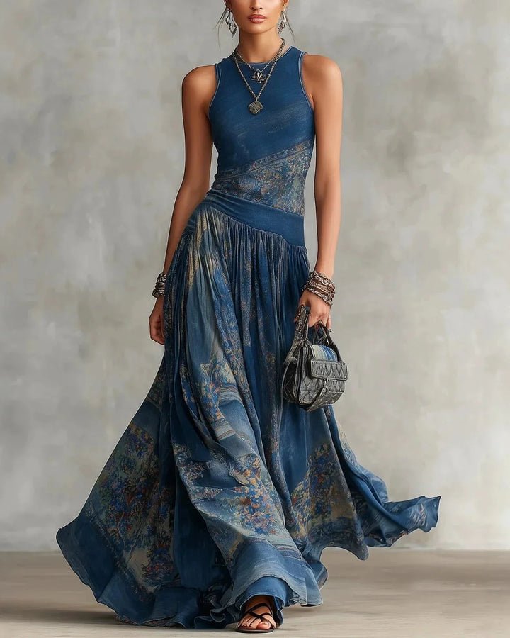 Silvia | Sleeveless Printed Flared Boho Maxi Dress