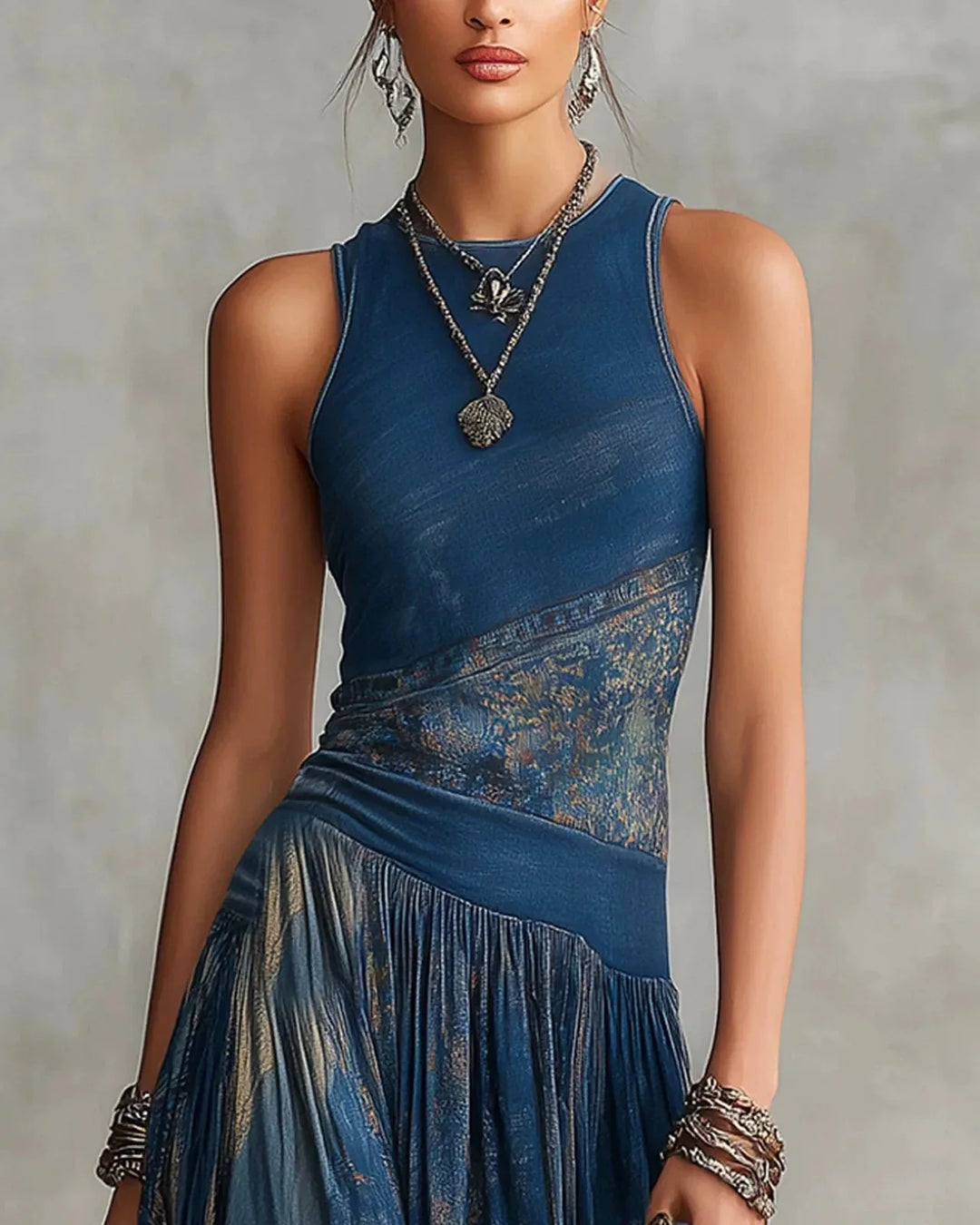 Silvia | Sleeveless Printed Flared Boho Maxi Dress