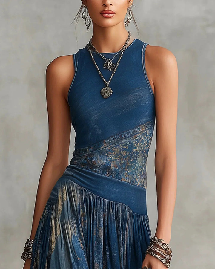 Silvia | Sleeveless Printed Flared Boho Maxi Dress