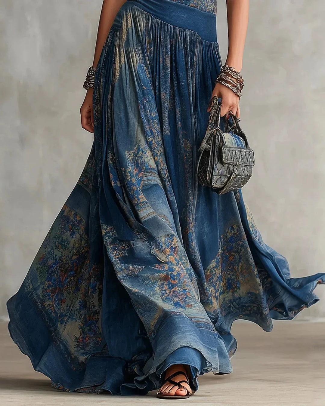 Silvia | Sleeveless Printed Flared Boho Maxi Dress