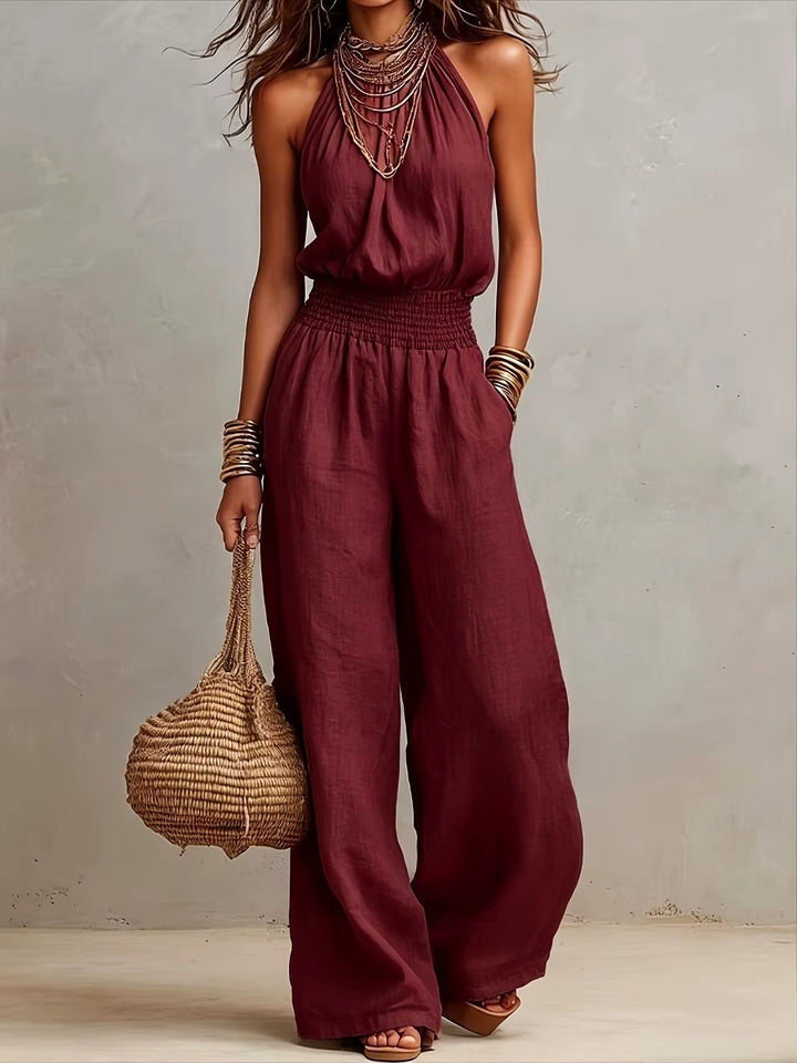 Valeria | Gathered Halter Wide-Leg Jumpsuit