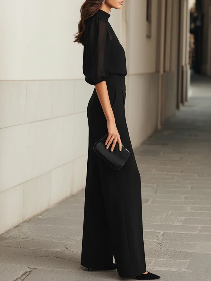 Valentina | Sheer Puff-Sleeve Camisole & Wide-Leg Trouser Set