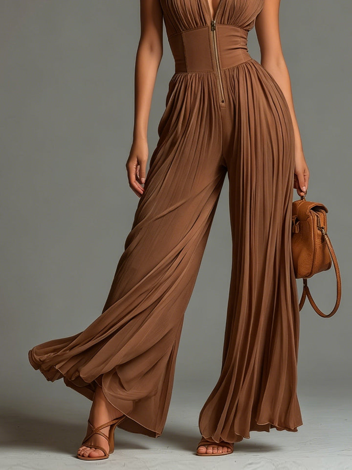 Ophelia | Pleated Halter Neck Wide-Leg Jumpsuit