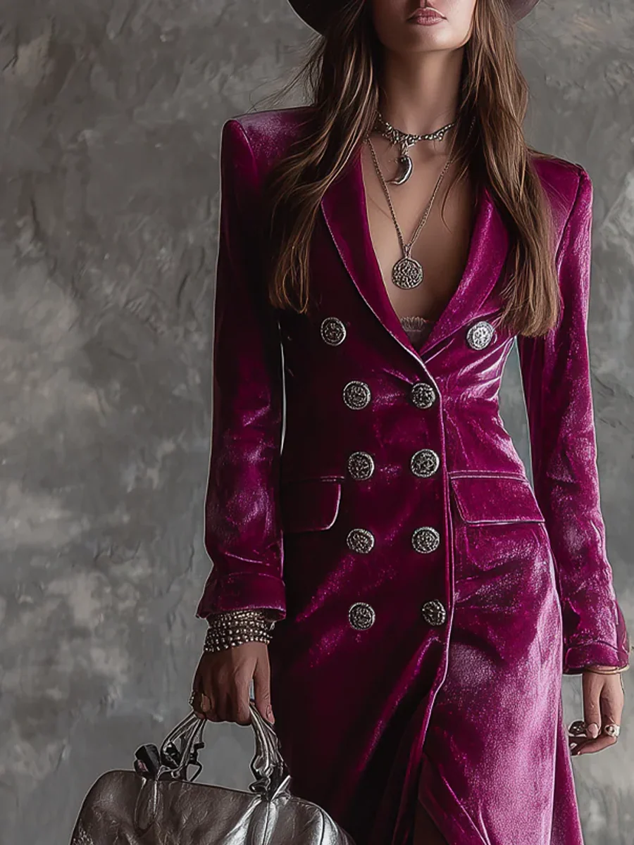 Serena | Double-Breasted Velvet Blazer Maxi Dress