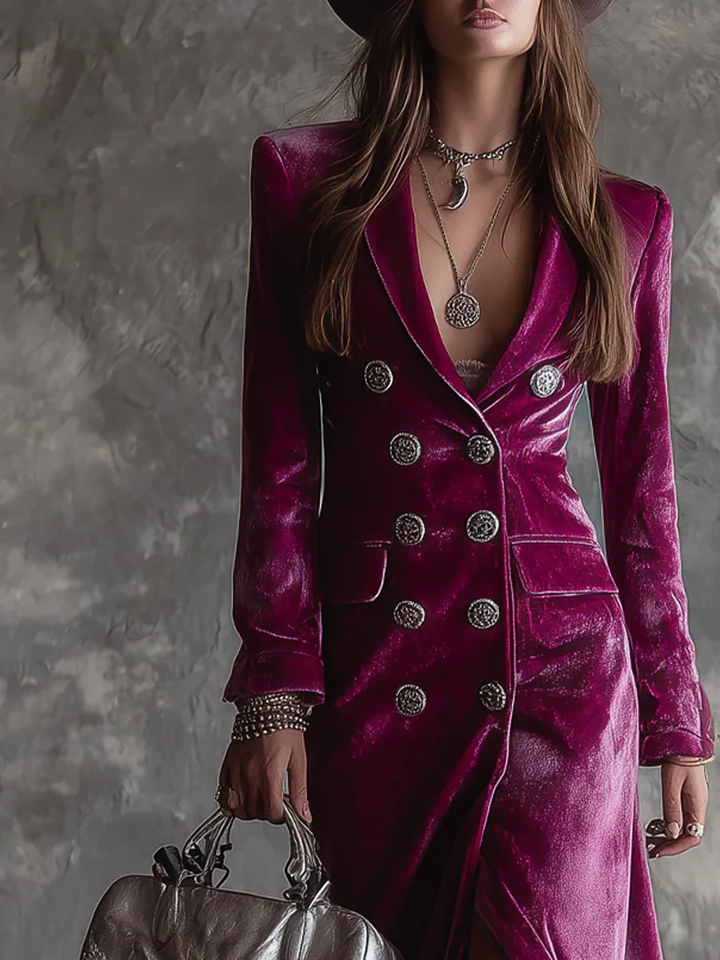 Serena | Double-Breasted Velvet Blazer Maxi Dress