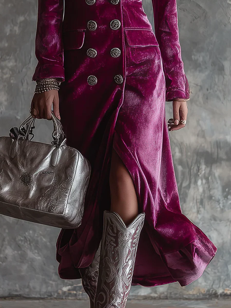 Serena | Double-Breasted Velvet Blazer Maxi Dress