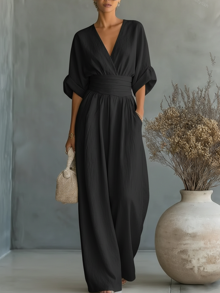 Rachel | Wrap V-Neck Obi-Waist Wide-Leg Jumpsuit