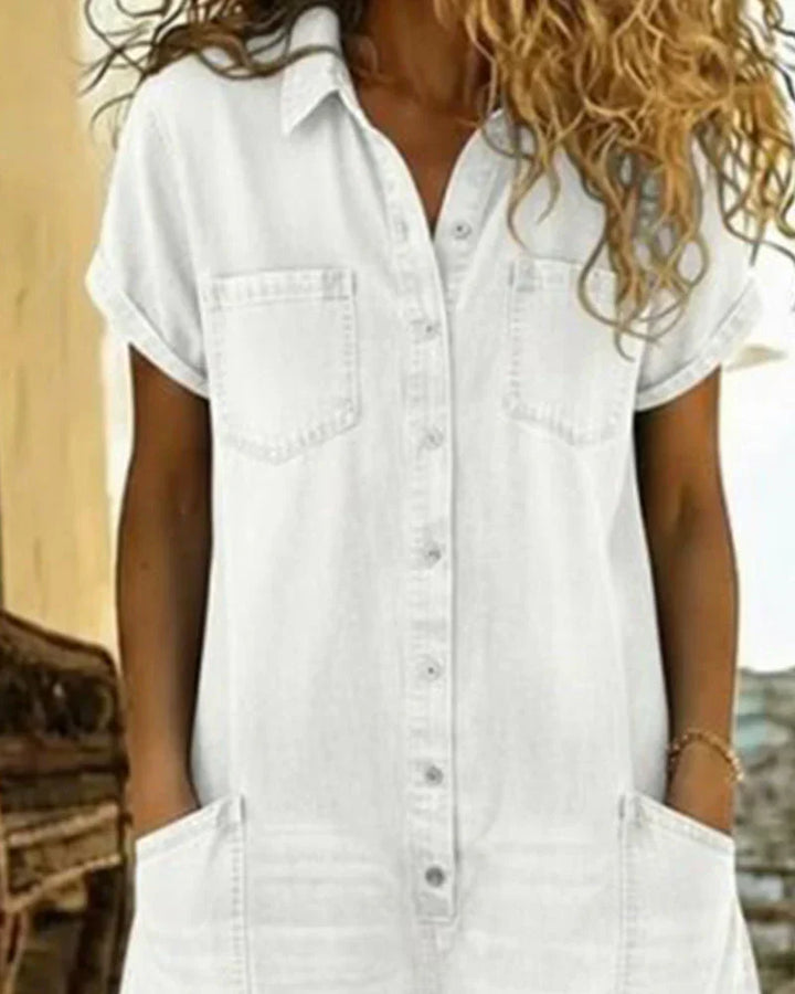 Paola | Button-Front Denim Short Jumpsuit