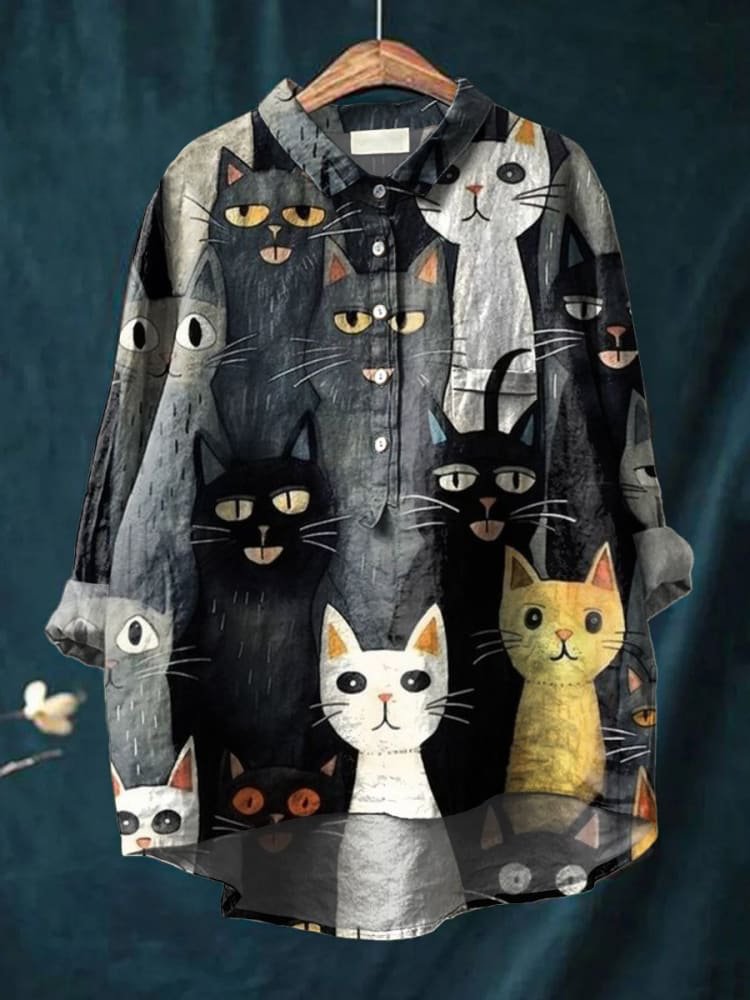 Samantha Whimsical Illustrative High-Low Blouse
