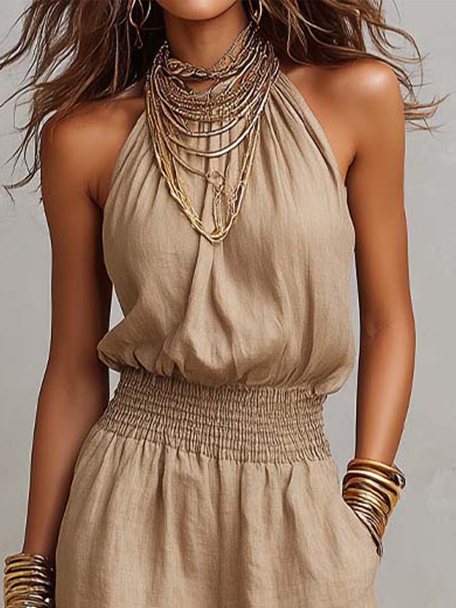Valeria | Gathered Halter Wide-Leg Jumpsuit