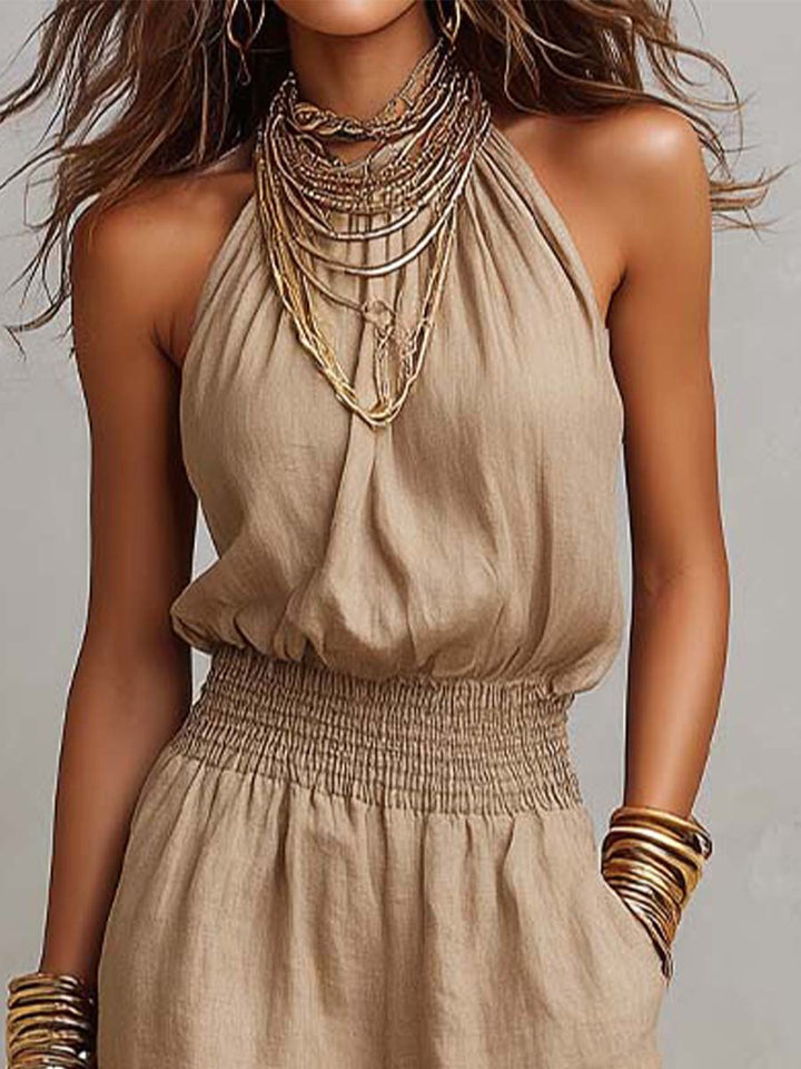 Valeria | Gathered Halter Wide-Leg Jumpsuit