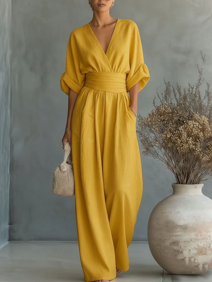 Rachel | Wrap V-Neck Obi-Waist Wide-Leg Jumpsuit