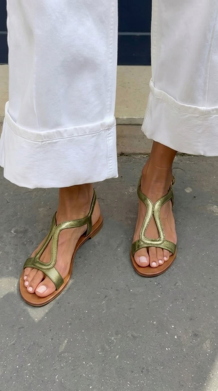 Ludovica | Gold T-Bar Slingback Flat Sandal