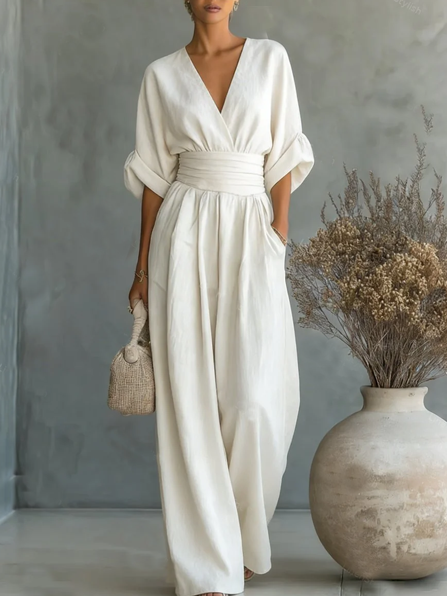 Rachel | Wrap V-Neck Obi-Waist Wide-Leg Jumpsuit