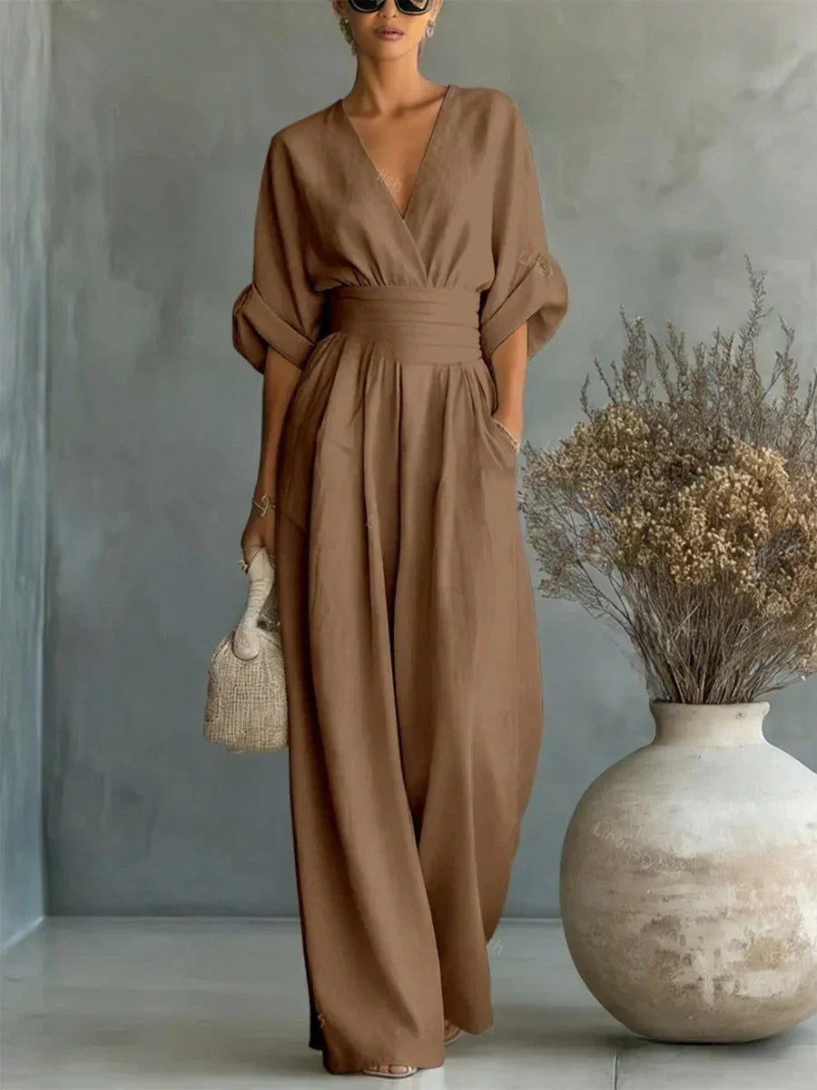 Rachel | Wrap V-Neck Obi-Waist Wide-Leg Jumpsuit
