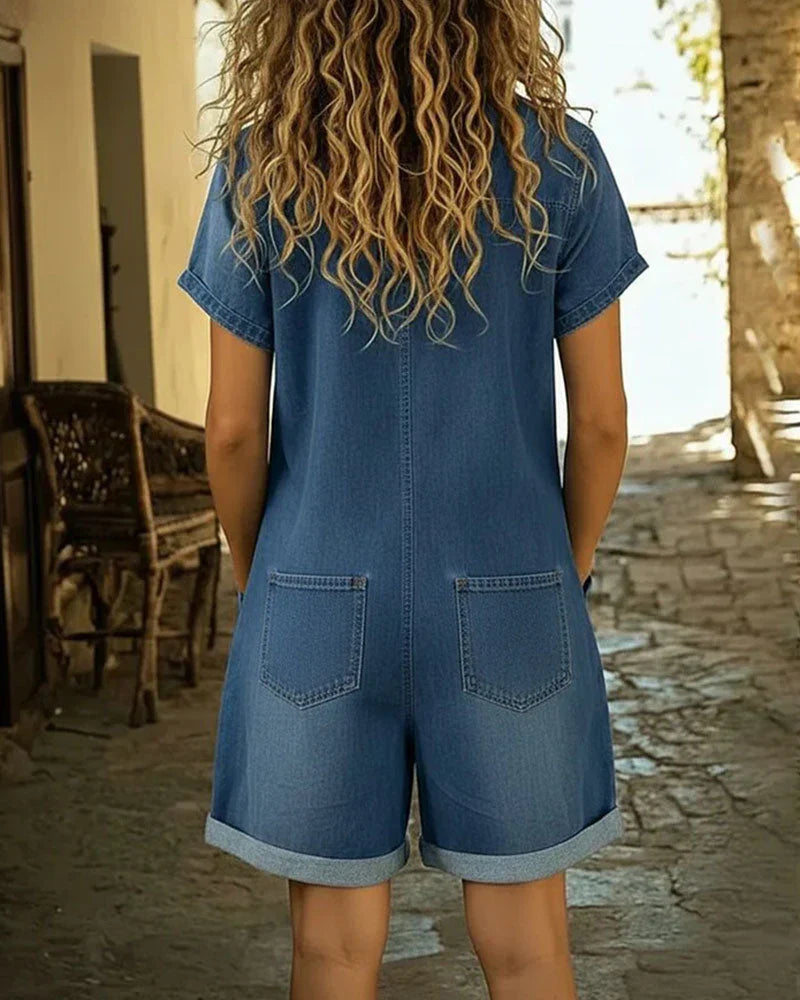 Paola | Button-Front Denim Short Jumpsuit